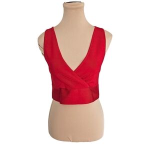 Guess Red Sleeveless Crop Tank V-Neck Blouse Top Sz L